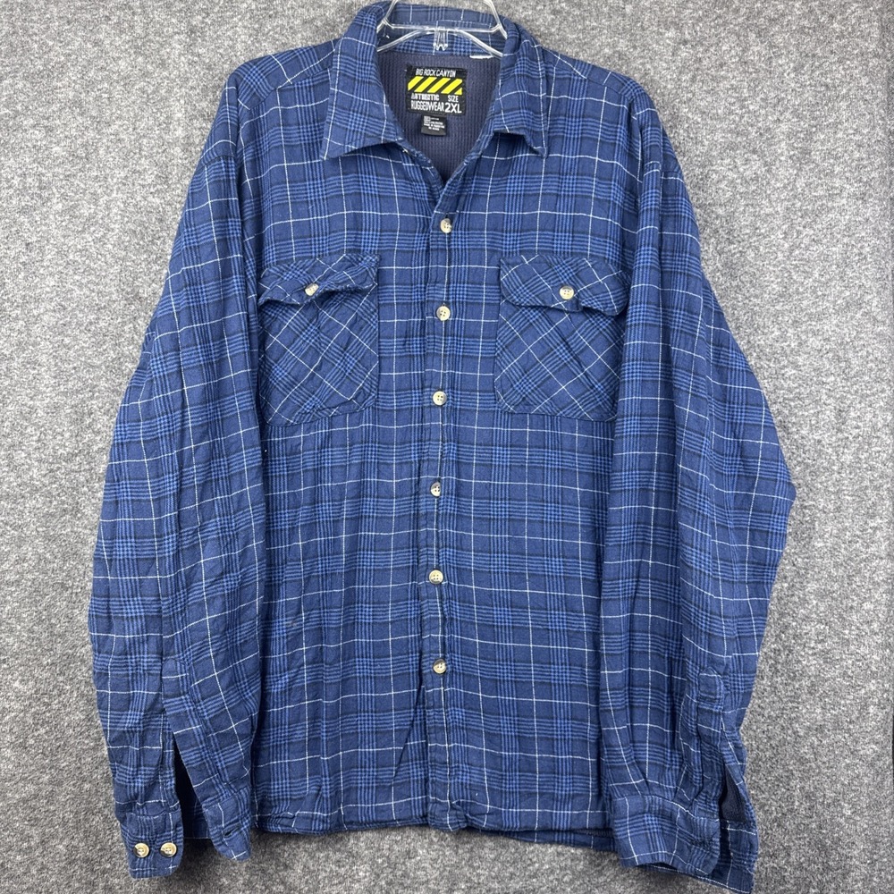 Big Rock Canyon Mens Blue Plaid Flannel‎  Shirt 2XL Authentic Ruggedwear